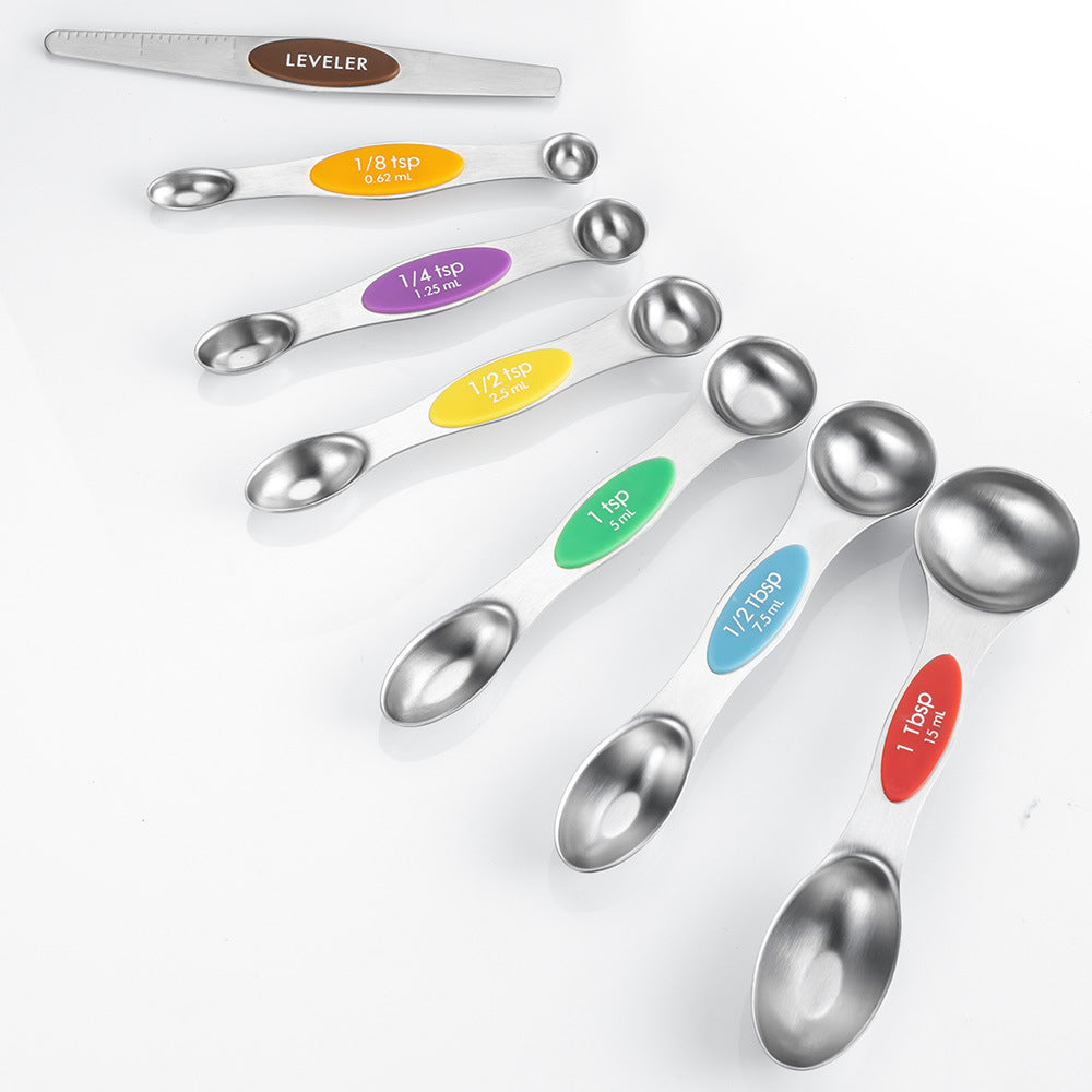 Magnetic Suction Double-Headed Measuring Spoon Set Of 7 Stainless Steel Measuring Spoon Measuring Cup Set Baking Seasoning Spoon