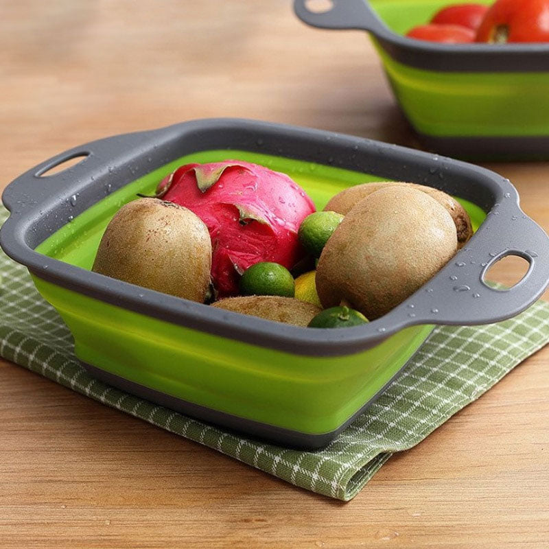 Foldable Fruit Vegetable Washing Basket Strainer Portabl Silicone Colander Collapsible Drainer With Handle Kitchen Tools