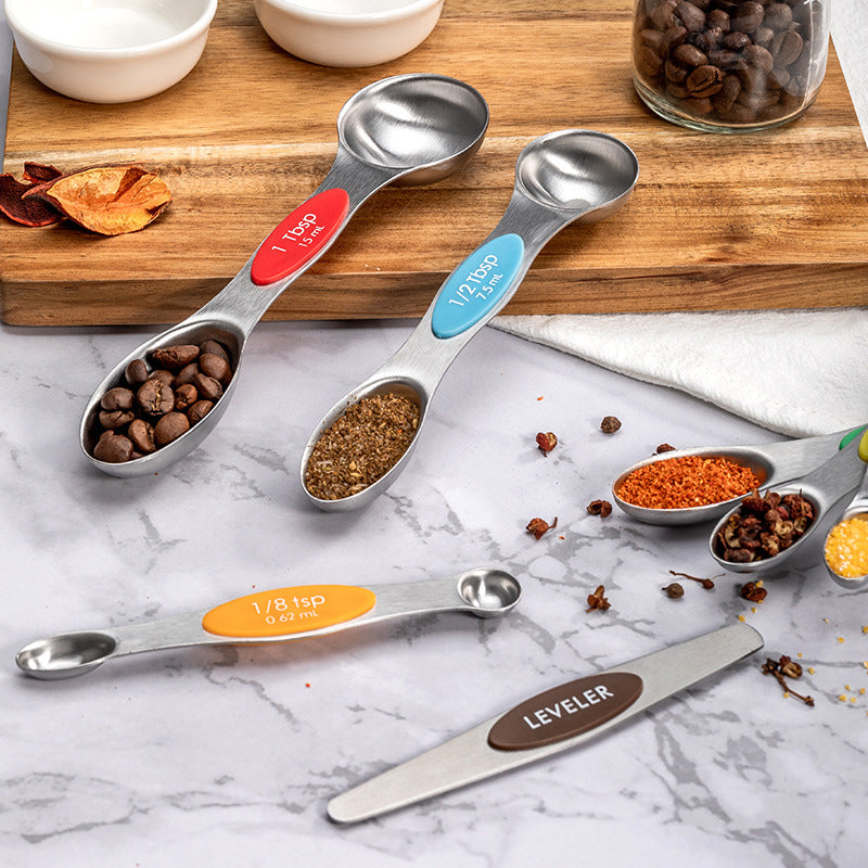 Magnetic Suction Double-Headed Measuring Spoon Set Of 7 Stainless Steel Measuring Spoon Measuring Cup Set Baking Seasoning Spoon