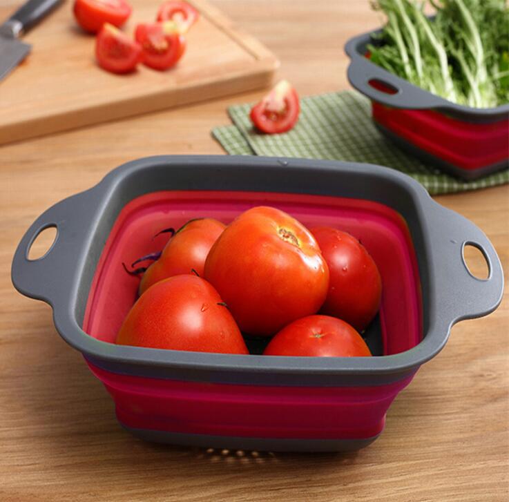 Foldable Fruit Vegetable Washing Basket Strainer Portabl Silicone Colander Collapsible Drainer With Handle Kitchen Tools