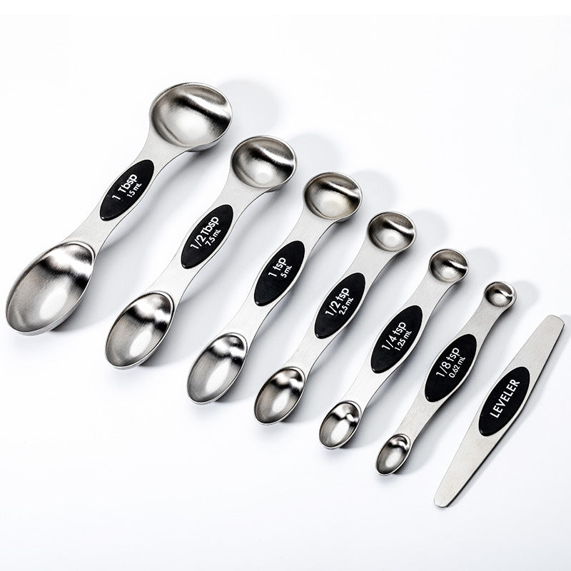 Magnetic Suction Double-Headed Measuring Spoon Set Of 7 Stainless Steel Measuring Spoon Measuring Cup Set Baking Seasoning Spoon