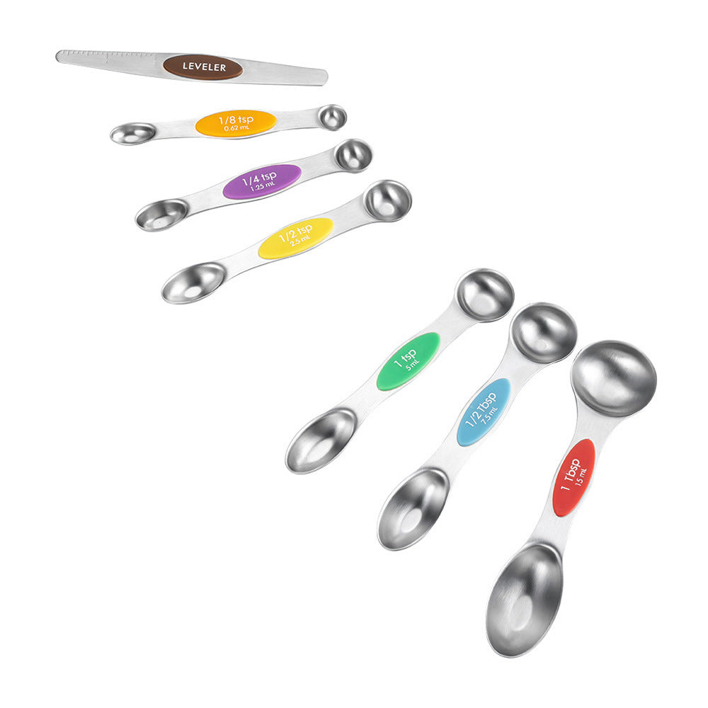 Magnetic Suction Double-Headed Measuring Spoon Set Of 7 Stainless Steel Measuring Spoon Measuring Cup Set Baking Seasoning Spoon